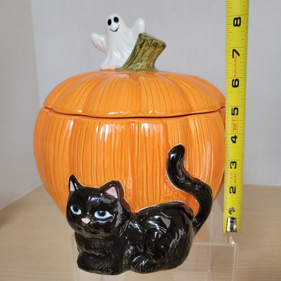 Halloween 3D Ceramic Pumpkin Black Cat Ghost Candy Cookie Canister Jar With Lid - Picture 14 of 16